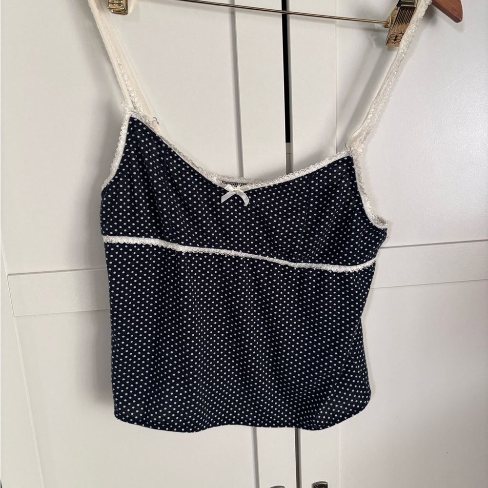 Edikted Navy and White Polka Dot Camisole with Lace
